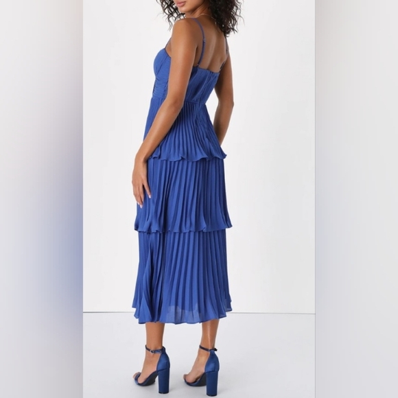 Lulus Cascading Crush Cobalt Blue Tiered Bustier Midi Dress Size M - Picture 2 of 12